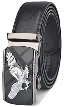 Herren Gürtel Leder mit Automatik Ratschengürtel Adler für Männer Business Anzug -Einstellbar-Breit 35MM (Silber, Schwarz, 115 CM)