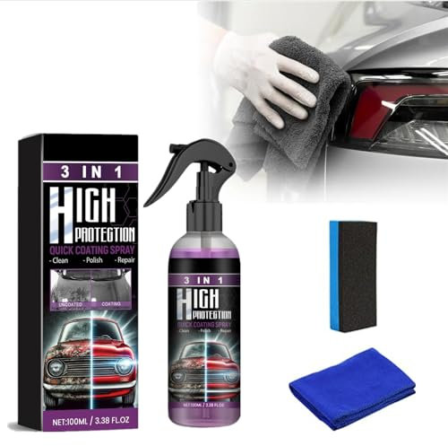 2025 Neuest Auto Kratzer Entferner, 3-IN-1 Hoher Schutz Schnelles Auto-Beschichtung Spray, Auto Politur für Polieren und Kratzenschutz, Auto Nano Beschichtungsspray mit Schwamm und Lappen (1 Stück)