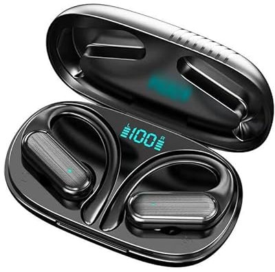 YUEYINOK Open Ear Headphones Bluetooth V5.3,Over Ear Headphones Wireless with Earhooks,Clip on Earphones with 4 Microphones,On Ear Headphones,Open Ear Headphones Wireless for Running/Sports