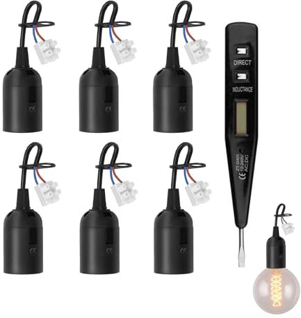 Douille E27 Support D'ampoule Douille de Lampe Base de Lumière Douille Ampoule Chantier 6 Pièces Porte Luminaire E27 Suspension avec Testeur de Tension