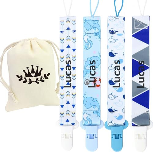 5er-Pack Schnullerkette Aus, Personalisierte Schnullerkette Mädchen und Mit Namen Junge, Geeignet für Baby, personalisiertem Hält Schnuller Sauber, Hohe Robustheit, Mandel Grün Blau (Blue)