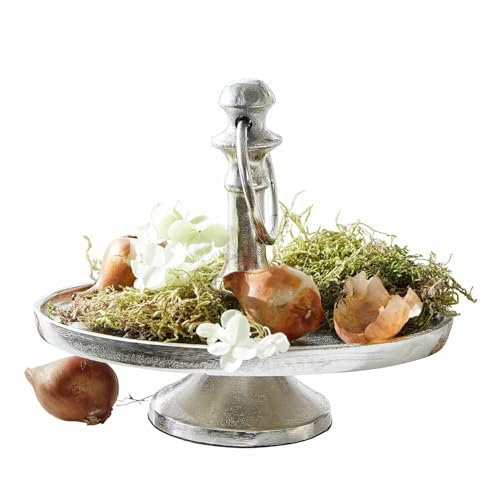 Loberon Etagere Melisique, Einstöckig mit Praktischem Tragegriff, Glänzendes Finish, Zeitloses Design, Dekoration, Aluminiumguss, Silber