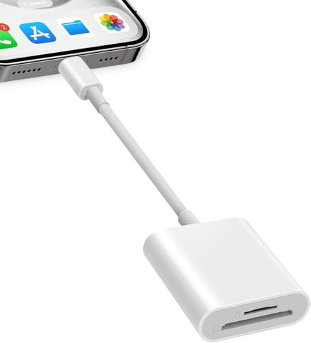 Lecteur Carte SD pour iPhone 5-14 Gamme/iPad (Port Lightening), SD Card Reader avec 2 Fentes, CarteSD et Micro SD, Adaptateur Carte SD, Plug and Play