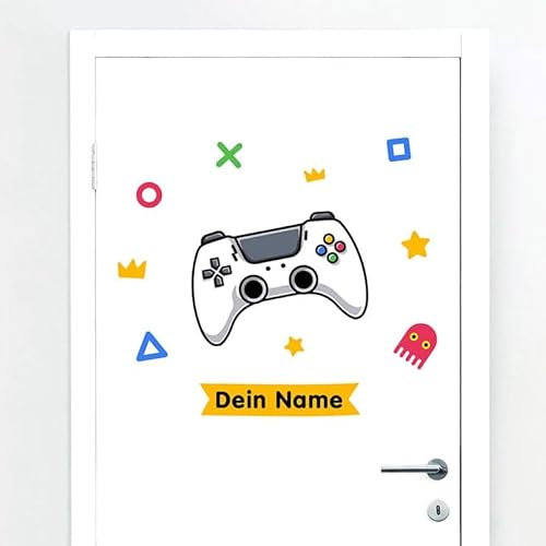 Türaufkleber mit Name Gamer #77 – Blasenfreie Anwendung, nachhaltig & PVC-frei – Türaufkleber personalisiert – Wandtattoo Kinderzimmer & Babyzimmer Deko – selbstklebende Wandsticker –