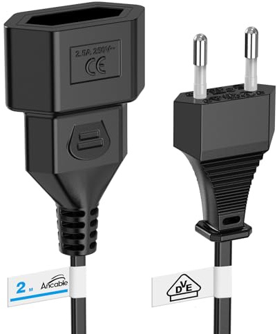 Stromkabel Verlängerungskabel, Ancable 2M Verlängerungskabel Flach, VDE-Zertifiziert, Eurostecker Typ-C auf Euro Buchse, Verlängerungskabel Netzkabel für TV, Monitor, Haushaltsgeräte, Schwarz