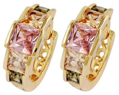 AMDXD Ohrstecker Frauen Gold 18 Karat, Klassiker Creolen mit Amethyst Rosa Kristall Granat Citrin Bunt Quadratschliff, Au 750 Ohrstecker Damen Echt Gold