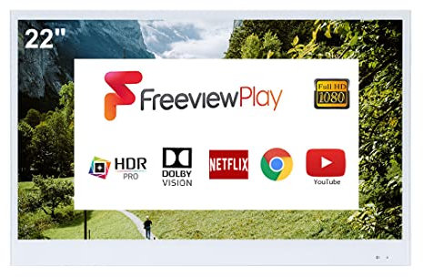 Soulaca 22 pollici Smart LED TV bianco per il bagno, 1080P Waterpoof con Wi-Fi e Bluetooth, integrato con altoparlante sistema Android 14.0, W185 HEVC Main10