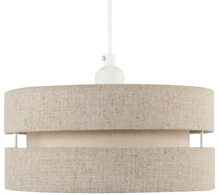 Modern Natural Textured Oatmeal Linen Triple Tier Ceiling Pendant Light Shade | 11w Maximum | Designer Style | 26cm Diameter by Happy Homewares