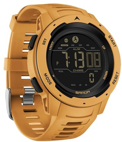 GBB Digitale Herren-Armbanduhr, minimalistisch, Sport, Digitaluhr mit LED-Hintergrundbeleuchtung, Wecker, Datum, Stoppuhr, 5 ATM wasserdicht, für Herren, gelb
