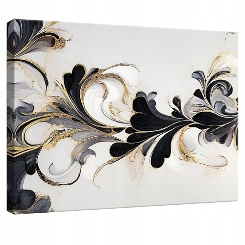 WallArena Leinwand Bilder Abstrakt - 120x80 cm - weiß Ornament gold | Leinwandbilder, Bild auf leinwand, Wandbild XXL groß Wandbilder für Wohnzimmer Schlafzimmer Wohnzimmerbilder