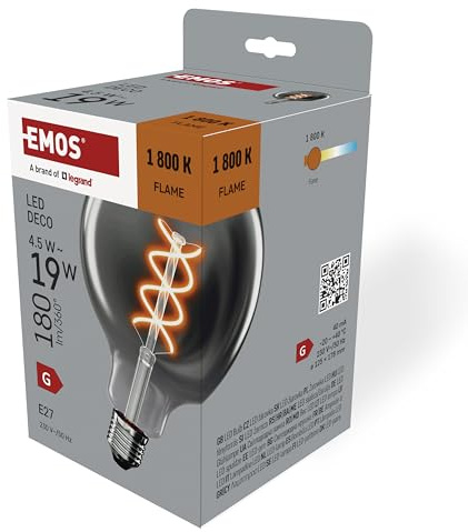 EMOS - Edison LED-Lampe DECO SMOKED, 4,5W Ersatz für 19W Glühbirne, E27 Sockel - Globe G125 Form, Helligkeit 180 lm, Warmweiß 1800 K - 25000 h Lebensdauer, Abstrahlwinkel 320° - Rauch-Farbe