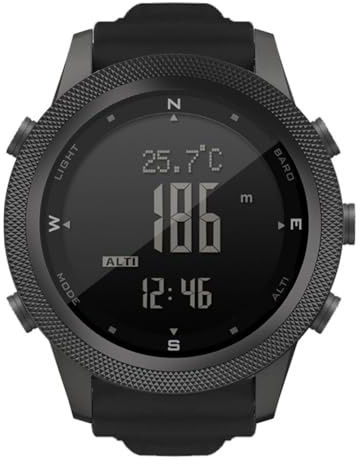 For North Edge AP46 Herren Taktische Sport Smartwatch mit Kompass, Thermometer, Schrittzähler und EL-Hintergrundbeleuchtung, wasserdichte digitale Sportuhr zum Wandern, Outdoor-Abenteuer, Schwarz