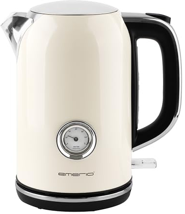 EMERIO Wasserkocher Retro Style | 2200 Watt | 1.7 Liter | Edelstahlgehäuse | Wasserstandsanzeige | Wassertemperaturanzeige | Kalkfilter | automatische Abschaltung | 360° Basis | kabellos | WK-133282.1