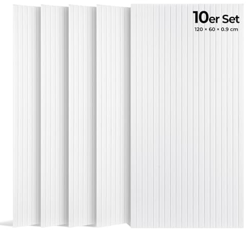 AUSLET Akustikpaneele Selbstklebend, 10 Stück 120x60x0.9 cm(7.2m²) Wandpaneele Selbstklebend, Hohe Dichte Schallschutzplatten für Studio, Büro, Haus, Akustische Behandlung, Weiß