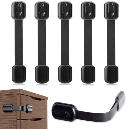 MUNZE Kindersicherung Schrank 6 Stück Schwarz Standard Kleber Schublade Tür Kühlschrank