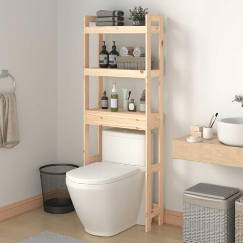 sephironlbb Scaffale per WC in legno di pino massiccio, 63 x 26 x 171 cm, con supporto da parete, salvaspazio per bagno, WC, lavandino, con ripiani per riporre asciugamani da bagno, shampoo, detersivo