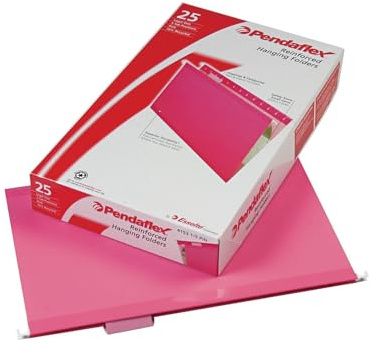 Pendaflex 04153 1/5 PIN Reinforced Hanging Folders, Legal Size, Pink, 1/5 Cut, 25/BX (4153 1/5 PIN)