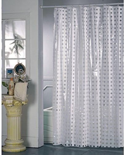 MSV, Rideau de Douche, en PVC, Revêtement antibactérien, 100% Vinyle, Design Moderne, Anneaux Inclus, Revêtement antibactérien et Hydrofuge, Lavable à 40°c, Blanc à Pois, 180x200 cm