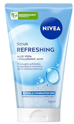 NIVEA Refreshing Face Scrub with Hyaluronic Acid (150ml), Exfoliating Scrub with Invigorating Scent, Face Exfoliator for Refined Skin, Removes Impurities and Excess Sebum