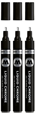 Molotow Liquid Chrome Marker 4,0 mm (Metallic Stift mit Spezialtinte mit echtem Spiegeleffekt für Modellbau, Graffiti & Hobby) 3 Stück chrom