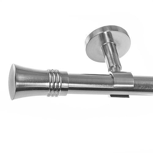 BASIT Gardinenstange Edelstahllook 20mm 1-läufig Decke 200cm lang D31 | Gardinenstangenset einläufig Deckenmontage Metall Vorhangstange Deckenhalterung 120-600cm wählbar Kappe Knauf E86