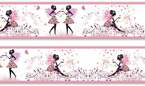 Bordüre Mädchen Schmetterlingselfe selbstklebend Vinyl, Größe: 560cm x 15cm, Tapetenbordüre, Wandbordüre, Borte, Kinderzimmer