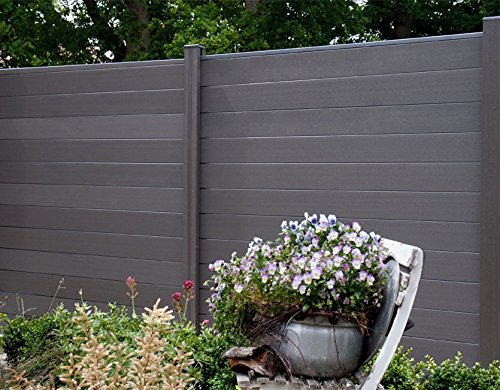 WPC/BPC Sichtschutzzaun dark grey 7 Zäune inkl. 8 Pfosten Sichtschutz Gartenzaun Zaun