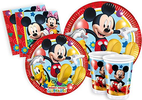 Kit Party Tavola Disney Mickey Mouse Club House per 24 persone (112 pezzi: 24 piatti Ø23cm, 24 piatti Ø20cm, 24 bicchieri 200ml, 40 tovaglioli 33x33cm)