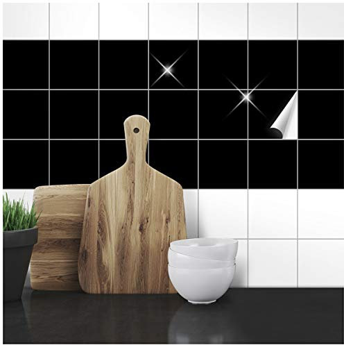 Wandkings Fliesenaufkleber - Wähle eine Farbe & Größe - Schwarz Glänzend - 10 x 10 cm - 100 Stück für Fliesen in Küche, Bad & mehr