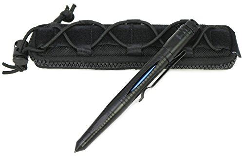 com-four® Tactical Kubotan Pen Kugelschreiber Mehrzweckstift MPP aus Flugzeug Aluminium, schwarz mit Inlay in verschiedenen Farben [Auswahl variiert]