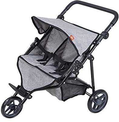 KNORRTOYS.COM 16722 Knorrtoys 16722-Zwillingspuppenwagen Duo Grey Puppenwagen, Jeans Grau, 64 x 48 x 55 cm
