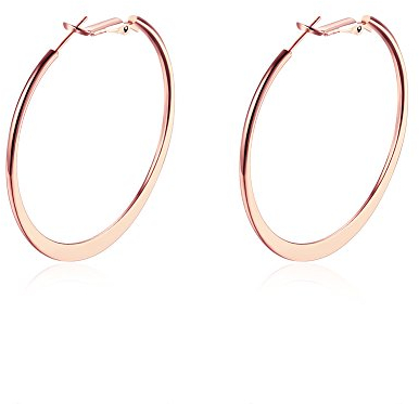 Kamise Femme Grandes Créoles en 18K Or Rose, Grands Cerceaux Unies plaqués Or Rose de 50 mm de Diamètre, Boucles d'oreilles Anneaux Ronds Hypoallergéniques Unisexes Quotidien Soirée
