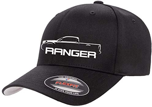 2019 2020 2021 Ford Ranger Supercab Truck Outline Design Flexfit 6277 Athletic Baseball Fitted Hat Cap, schwarz, L/XL