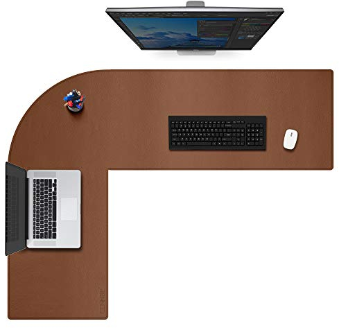 CENNBIE L-Form Schreibtischpad-Mehrzweck-wasserdichtes Büroleder-Schreibtischmatte und umkehrbarer Eck-Schreibtisch-Löschpad- (130 + 150) x 40 cm L-förmiger Eck-Schreibtisch-Pad-Schutz (braun)