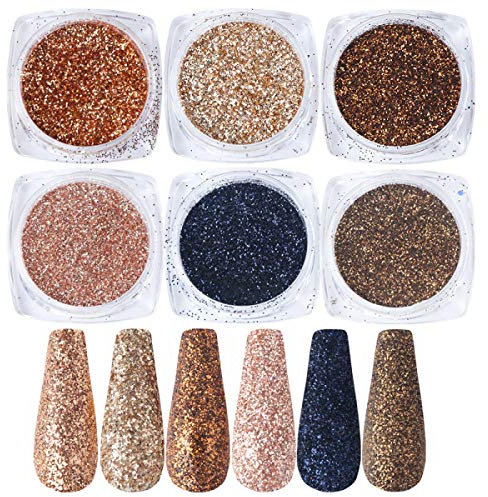 6 Box Mix Black Glitter Nail Art Chrome Powder Flakes Set Shining 3D Hexagon Sequins for Winter Nail Decoration-3