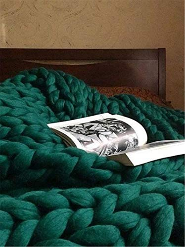 RAILONCH Gestrickte Grobe Strickdecke Wolle Kuscheldecke Grobstrick Wolldecke Strickdecke Tagesdecke Überwurf Decke Zuhause Dekor (120×180cm,Dunkelgrün)