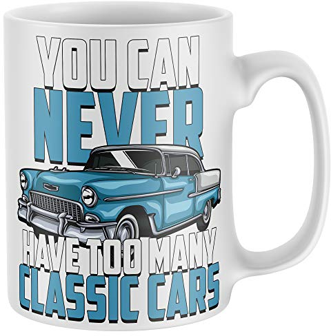 Purple Print House Mens You Can Never Have Too Many Classic Cars Mug - Funny Birthday Vintage Car Gifts For Him - Car Collector Coffee Cup, White, One Size