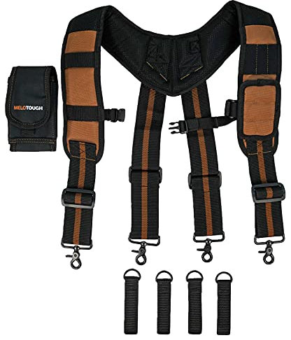 MELOTOUGH Magnetische Werkzeuggürtel-Hosenträger mit magnetischem Armband für Arbeitsgürtel, gepolsterte Hosenträger, Khaki, Eine Größe passt meistens