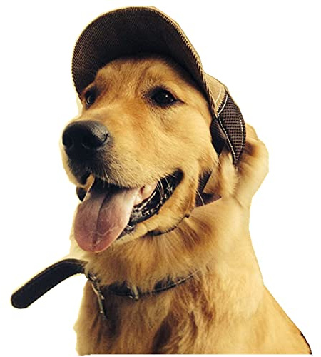 RUIXIA Summer Breathable Dog Baseball Hat Sun Protection Peaked Cap with Ear Holes Mesh Dog Hat for Outdoor Walking Travelling Hiking Adjustable Coffee