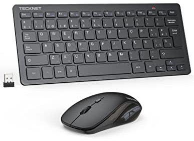 TECKNET Silencioso Teclado y Raton Inalámbrico, Mini Ergonómico Teclado Ultra Delgado, Distancia de Rrabajo de 15 M, 2.4G Portátil Teclado y Mouse per PC/Smart TV/Ordenador (Español,con la Ñ)
