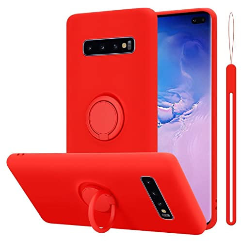 Cadorabo Hülle kompatibel mit Samsung Galaxy S10 4G Schutzhülle TPU Silikon Case Liquid Design mit Ring Slim Kratzfest Liquidsilikon Microfaser Case Hülle für Galaxy S10 4G in Rot