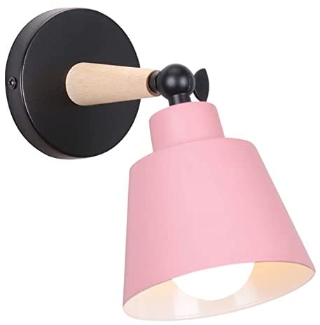 TOKIUS Wandleuchte Moderne, Wandlampe aus Metall und Holz Deko Verstellbarer Wandstrahler E27 Fassung Innen Wandlampe für Schlafzimmer Wohnzimmer Korridor (Rosa)