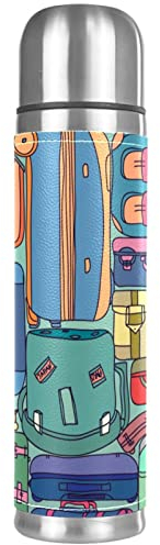 Vintage-Reisekoffer, Thermosflasche, vakuumisolierte Wasserflasche, kompakt, Edelstahl, Kaffee-/Reisebecher, 500 ml