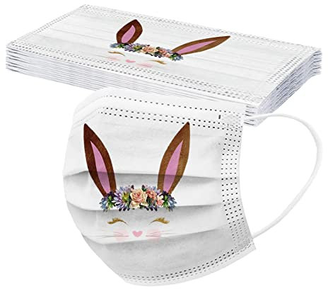 Generisch 10 Stück Ostern Erwachsene Mundschutz Einweg mit Motiv Osterhase Bunt 3-lagig Mund Nasenschutz Tücher Atmungsaktiv Bandana Halstuch Schals Jungen Mädchen