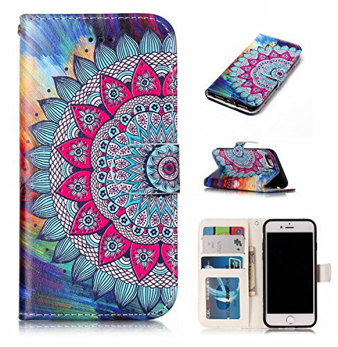nancencen Gemalte Serie Handyhülle für iPhone 5 / 5S / SE 2016 Hülle mit Ständer, Premium PU Leder Brieftasche Schutzhülle [Anti-Kratzer] Flip Case Cover Stoßfeste Klapphülle, Sonnenblume