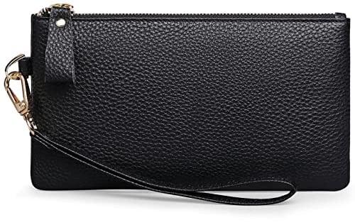 SENDEFN Women's RFID Blocking Genuine Leather Wristlet with Strap and Zip Coins Pocket