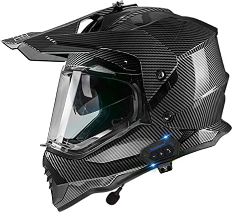Casco Moto Fuoristrada Leggero, Casco Integrale Motocross Bluetooth con Visiera/Occhiali Casco Enduro Quad BMX Downhill MTB ATV Casco Moto Dual Sport Omologato DOT per Uomo Donna Bright Black 1,M