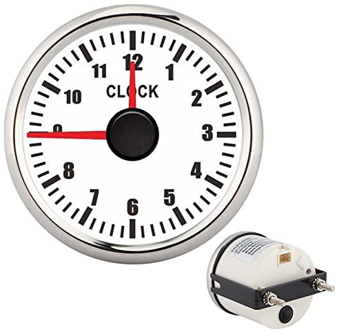 Uhrzähler, 2-Zoll-Universaluhr mit Zifferblatt, 0 Bis 12 Stundenzähler, Instrumententafel, Anzeige, Rote Hintergrundbeleuchtung, 12 V/24 V für Auto, Boot, Yacht(Weiß)