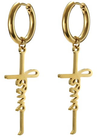 Kreuz Jesus Ohrringe Für Frauen Männer Edelstahl Mode Zierliche Jesus Kreuz Anhänger Clip Auf Creolen Christlicher Glaube Schmuck Geschenk Für Mädchen (Gold)