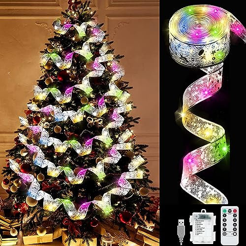 10m Weihnachtsband Lichter,100 LED Band Weihnachtsbeleuchtung,Bänder Lichterketten,Batteriebetriebene Weihnachtslichterkette,für Urlaub,Party,Hochzeiten,Innen und Außenbereich Weihnachtsdekoration